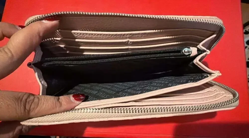 Steve Madden Embossed Logo Zip Around Wristlet Wallet Blush Pink